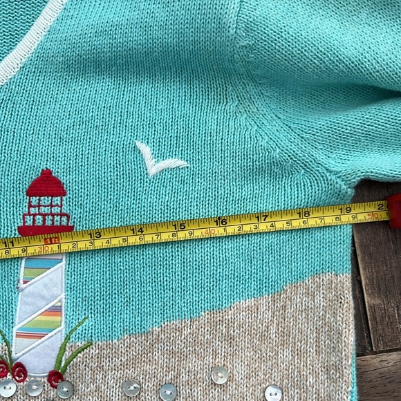Vintage Timber Lea Teal Nautical Lighthouse Sweater Sz PS - Picture 7 of 8